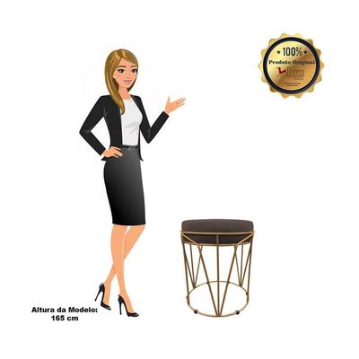 Puff Multiuso Com Mesa 2 Em 1 Suede Marrom Base Dourado
