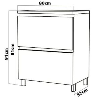 Balcão Nesher Rainha em MDF 15mm com 1 Porta, 1 Gaveta e 1 Prateleira - 80cm de largura Branco