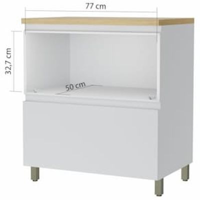 Balcão Nesher Rainha em MDF 15mm com 1 Porta, 1 Gaveta e 1 Prateleira - 80cm de largura Branco