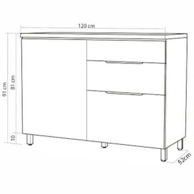 Balcão Nesher Rainha em MDF 15mm com 1 Porta, 4 Gavetas e 1 Prateleira - 120cm de largura Branco