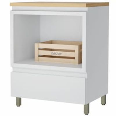 Balcão Nesher Rainha em MDF 15mm com Nicho para Micro-ondas, 1 Gaveta e 1 Prateleira - 70cm de largura Branco