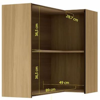 Armário Aéreo de Canto Nesher Rainha em MDF 15mm com 2 Portas e 1 Prateleira - 92cm de largura Bege Médio