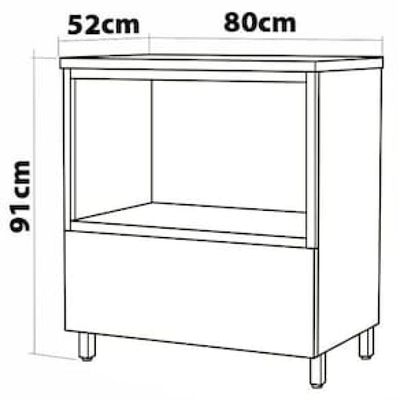 Balcão Nesher Marquesa em MDF 15mm com Nicho para Micro-ondas, 1 Gaveta e 1 Prateleira - 80cm de largura Branco