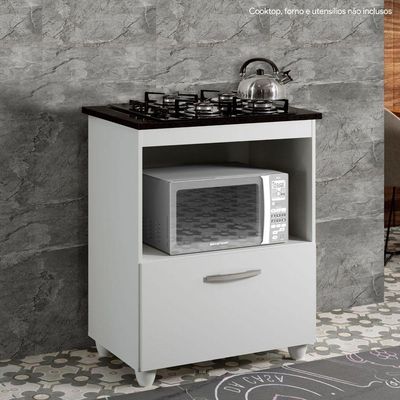 Balcão Para Cooktop 5 Bocas 1 Porta Basculante 1 Nicho Para Micro-ondas Salvia Kaiki Móveis