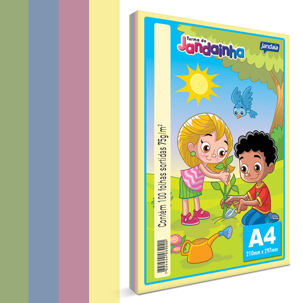 Papel Sulfite Sortido 75g A4 PT c/ 100 fls - Jandainha