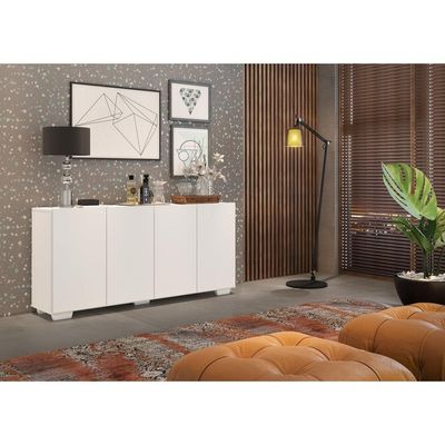 Aparador Buffet 4 Portas Com Pés Quadrados Branco