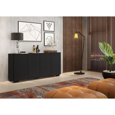 Aparador Buffet 4 Portas com Pés Quadrados Preto