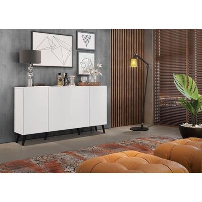 Aparador Buffet 4 Portas com Pés Retrô Branco/preto