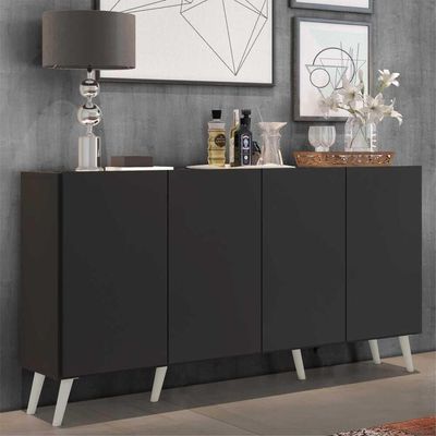 Aparador Buffet 4 Portas com Pés Retrô Preto/branco