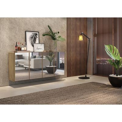 Aparador Buffet 4 Portas Espelho Suspenso Multimóveis Rustic