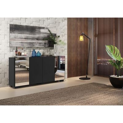 Aparador Buffet com Espelho e Pés Quadrados Preto