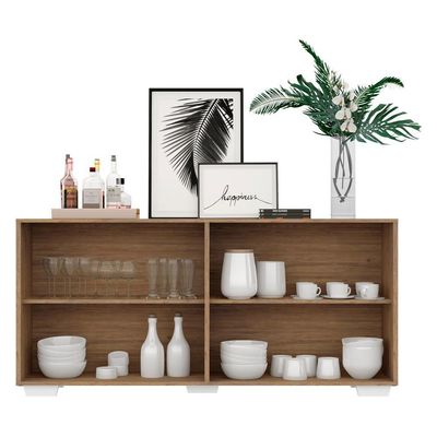 Aparador Buffet com Espelho e Pés Quadrados Rustic/branco