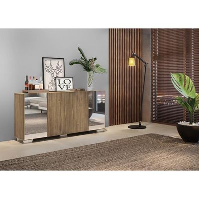 Aparador Buffet com Espelho e Pés Quadrados Rustic/branco