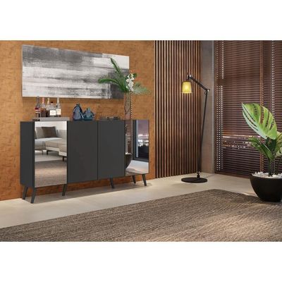 Aparador Buffet com Espelho e Pés Retrô Preto