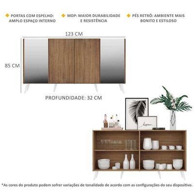 Aparador Buffet com Espelho E Pés Retrô Rustic/branco