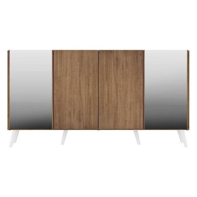Aparador Buffet com Espelho E Pés Retrô Rustic/branco