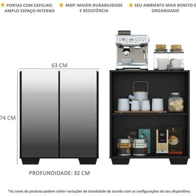 Aparador Cantinho do Café e 2 Portas Multimóveis Preto