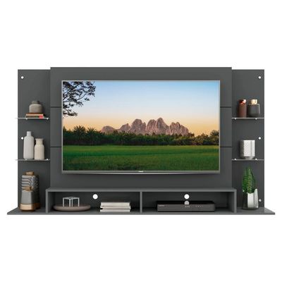 Painel Tv 60 com Suporte e Prateleiras de Vidro Grafite