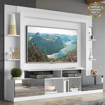 Rack C/ Painel Suporte Tv 65´´ C/ Espelho Branco /Preto