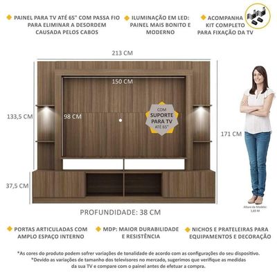 Rack Estante com Suporte Tv 65´´ Leds Madeirado