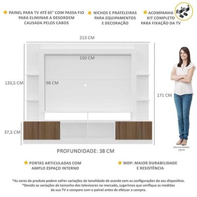 Rack Estante Painel Suporte Tv 65´´ Branco/Madeirado