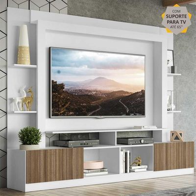 Rack Estante Painel Suporte Tv 65´´ Branco/Madeirado