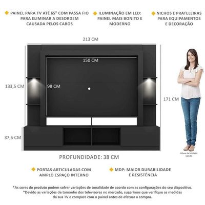 Rack Estante Tv 65´´ Leds Preto