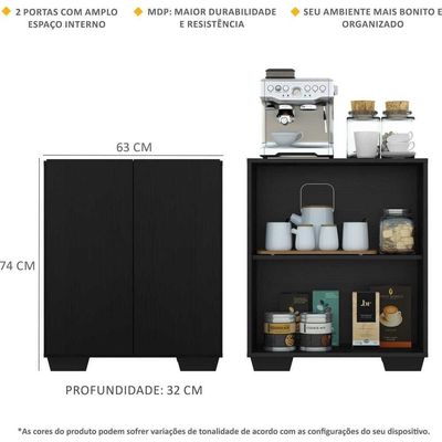 Aparador Cantinho do Café e 2 Portas Multimóveis Preto