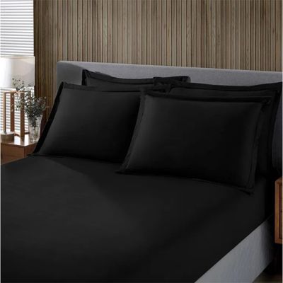 Jogo de Cama Buettner Casal Malha 100% Algodao Liso 3 Peças Image Preto