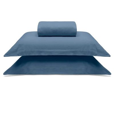 Jogo de Cama Buettner King Malha 100% Algodao Liso 3 Peças Image Azul