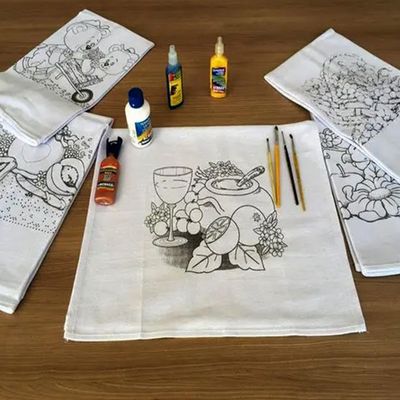 Pano De Prato Lomaer Sacaria 45x71cm Contorno para Pintura( 12 Unidades)Branco