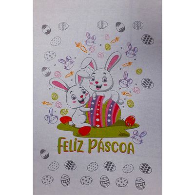 Pano De Prato Lomaer Sacaria Pascoa 50cmx70cm Estampado Coelho 0A Branco