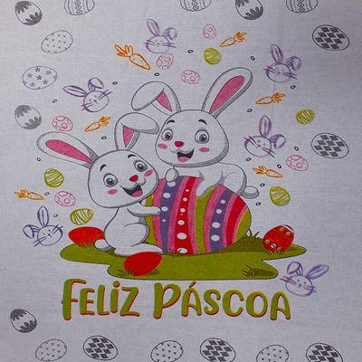 Pano De Prato Lomaer Sacaria Pascoa 50cmx70cm Estampado Coelho 0A Branco