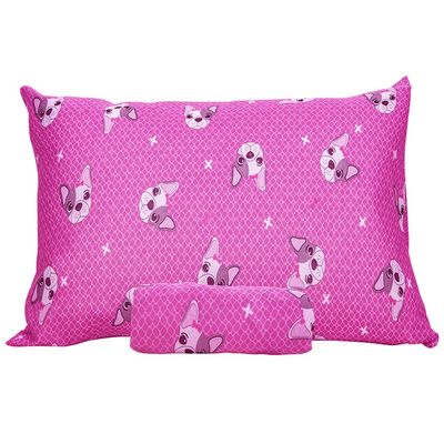 Jogo de Cama Solteiro Portallar Malha Misto Estampado Bulldog Frances 2 Pçs com Elastico Pink