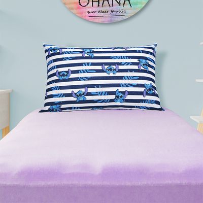 Jogo de Cama Portallar Solteiro Malha Mista Disney Stitch Listras 2 Pçs Lavanda
