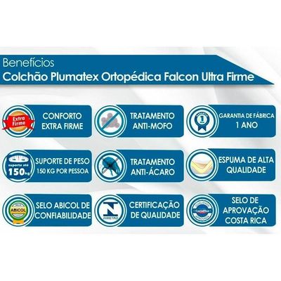 Cama Box Solteiro: Colchão Ortopédico Plumatex D28/Ep Falcon Ultra Firme + Base White(88X188)