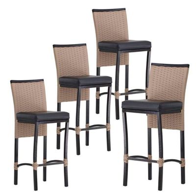 4 Banqueta Cannes Em Alumínio Corda Náutica Trama Original Azul