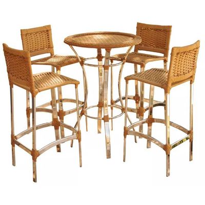 Conjunto De 3 Banquetas E Bistrô Em Alumínio Trama Original Avelã
