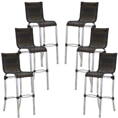 Conjunto De 6 Banquetas Haiti Em Alumínio Para Cozinha Trama Pedra Ferro