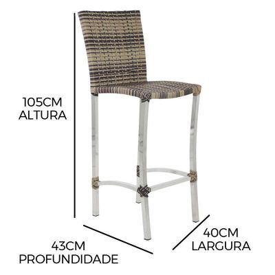 Banqueta Alta Em Alumínio Com Encosto Balcão Cozinha Trama Capuccino