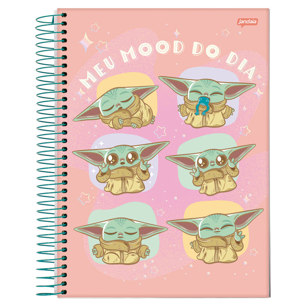 Caderno Espiral Univ CD 1 Matéria 80fls Grogu- Meu Mood do dia rosa Jandaia