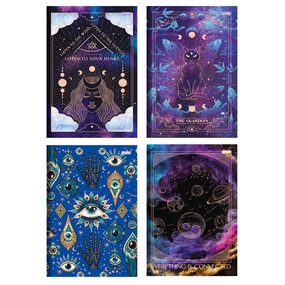 Kit 4 Cadernos Brochura Flexível Jandaia 30 Folhas Mystic
