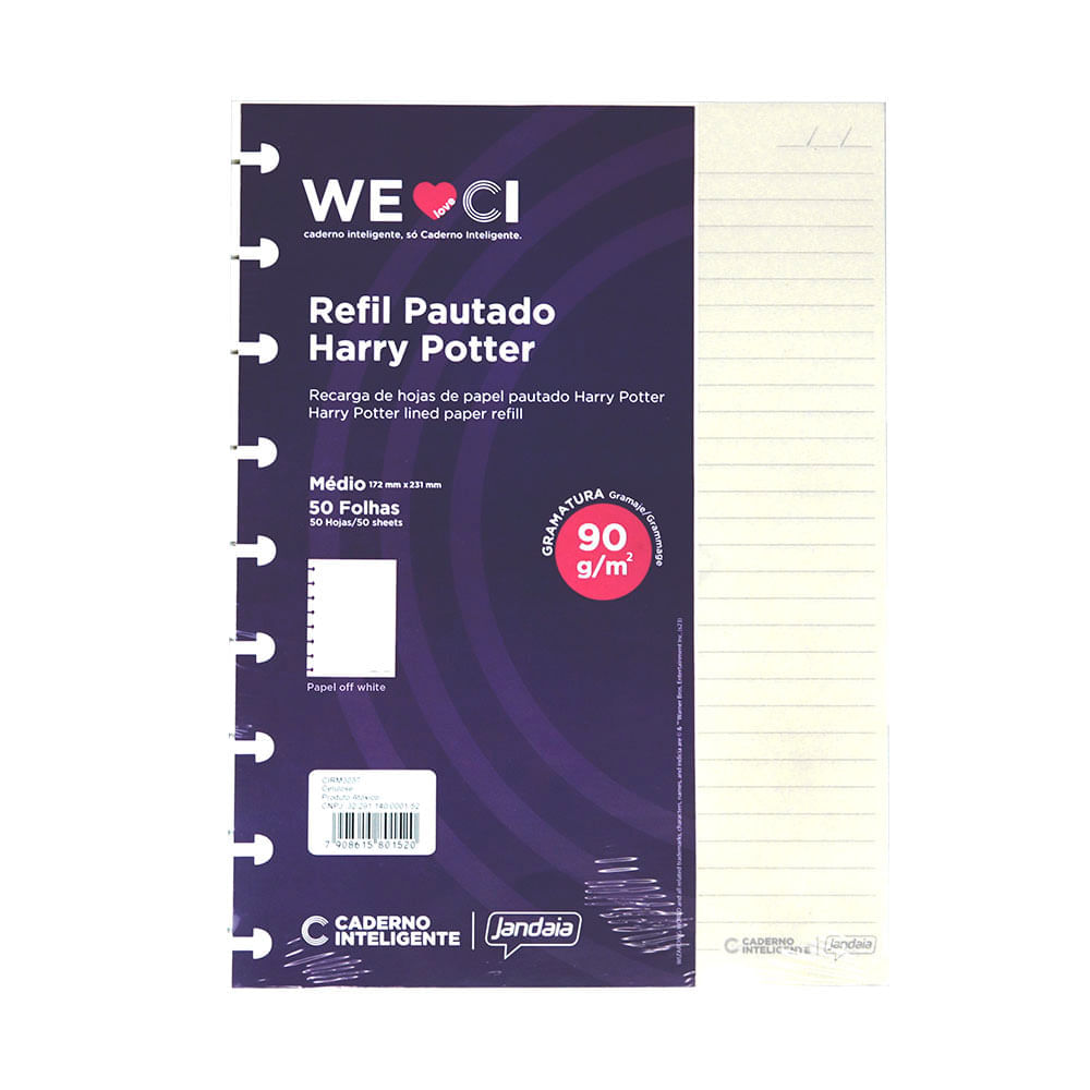 Refil Caderno Inteligente Médio Harry Potter 50 Folhas -  Jandaia