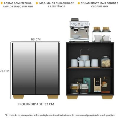 Aparador Cantinho do Café e 2 Portas Multimóveis Preto