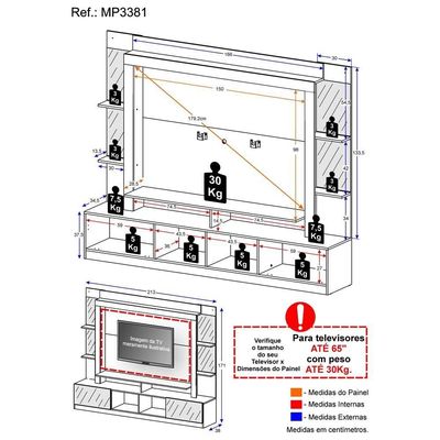 Rack Estante Suporte Tv 65´´ Espelho Madeirado/Branco