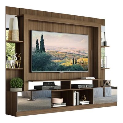 Rack Estante Suporte Tv 65´´ Espelho Madeirado/Branco