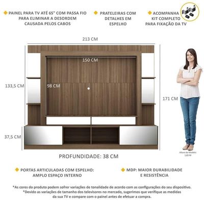 Rack Estante Suporte Tv 65´´ Espelho Madeirado/Preto