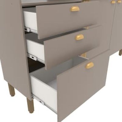 Cozinha Compacta Bartira Pérola com 5 Portas, 2 Gavetas, 1 Gavetão e 4 Prateleiras - 251cm de largura Bege Médio