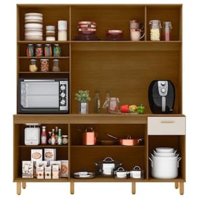Cozinha Compacta Poliman Nuria com 9 Portas, 1 Gaveta e 4 Prateleiras - 180cm de largura Off White