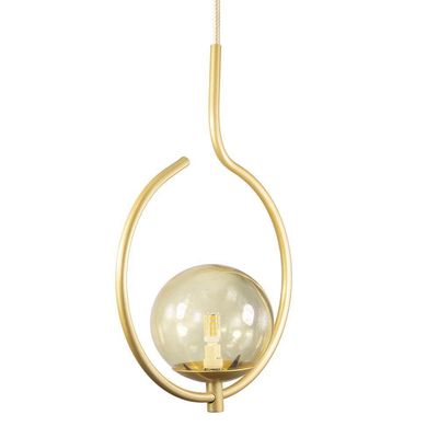 Pendente Lustre On Loop Dourado Com Globo De Vidro Ambar